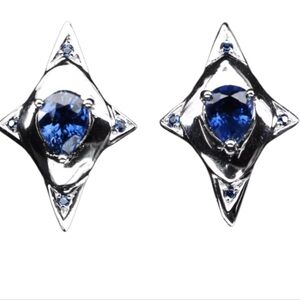 🧧NWT 4.10 ct  Sapphire Pear Shaped 925 Sterling Silver Handmade Earrings